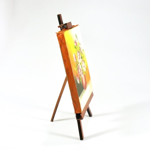 Small Oil Painting with Easel, Hand Painted Floral - Picture 5 of 7